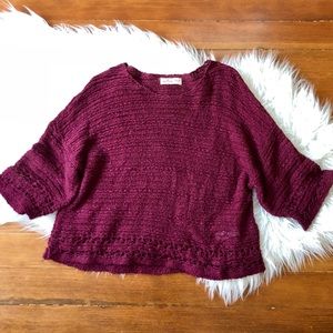 Boho Style Maroon Knit Sweater Flare Sleeves
